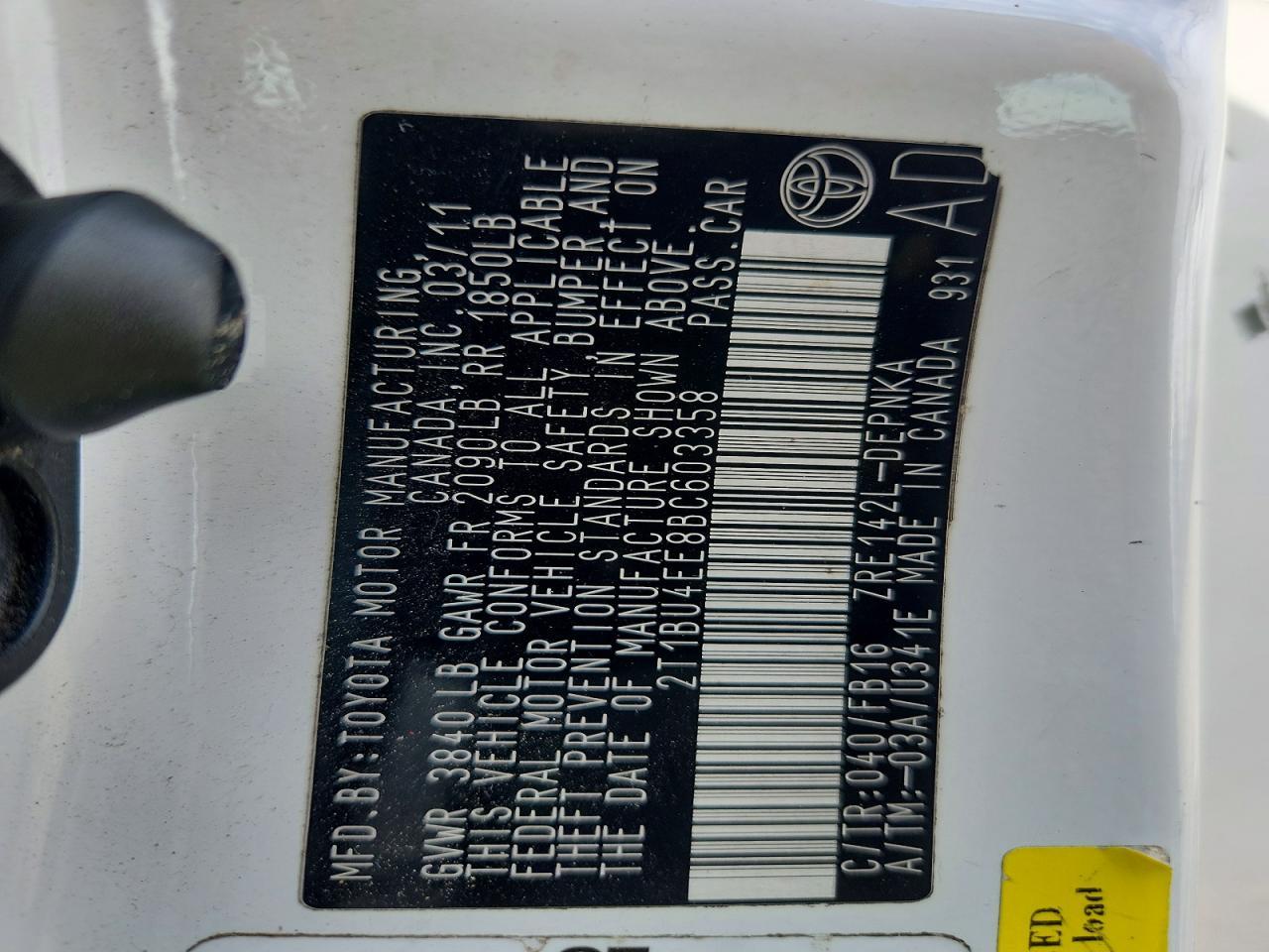 2011 TOYOTA COROLLA