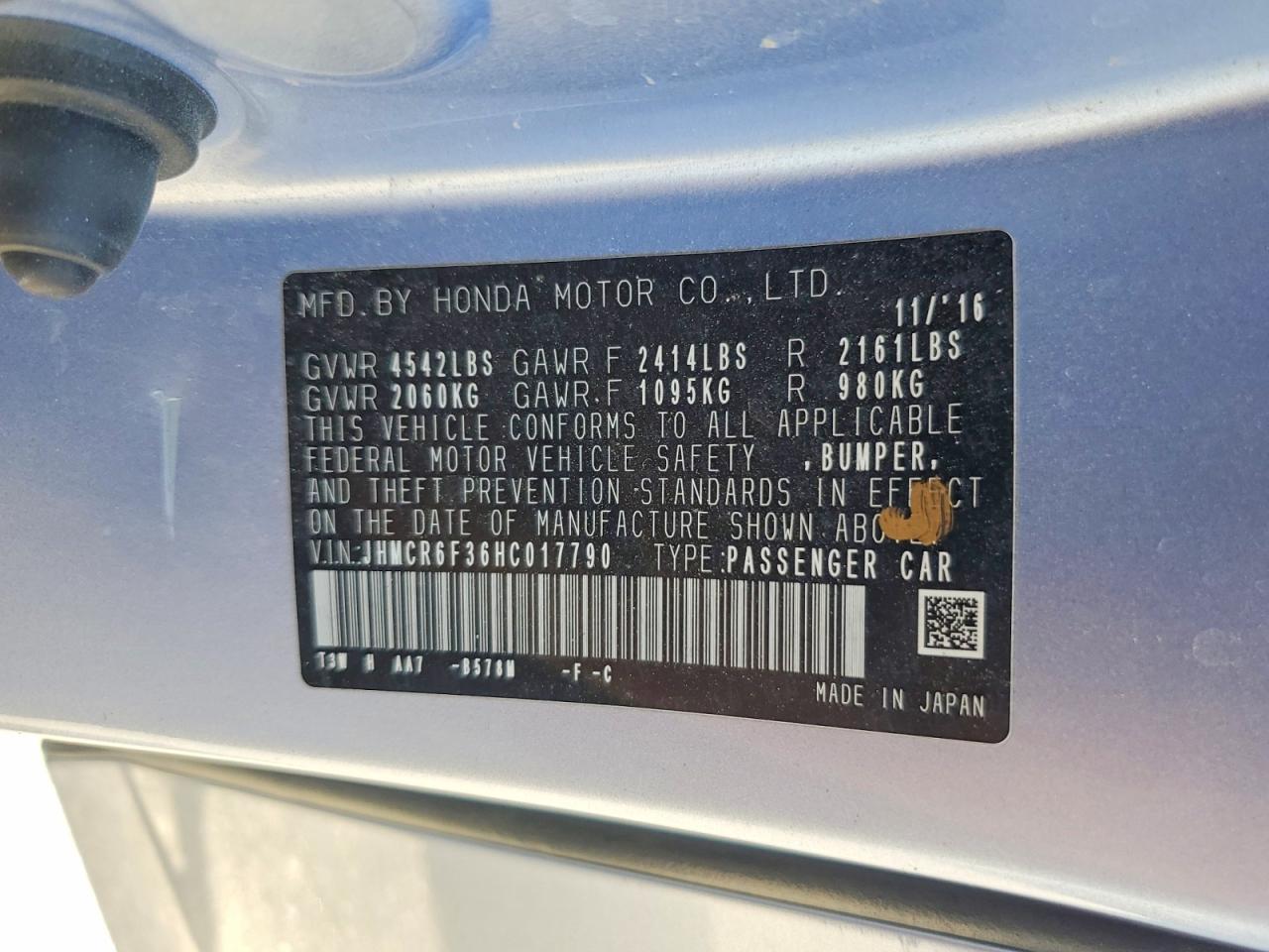 2017 HONDA ACCORD
