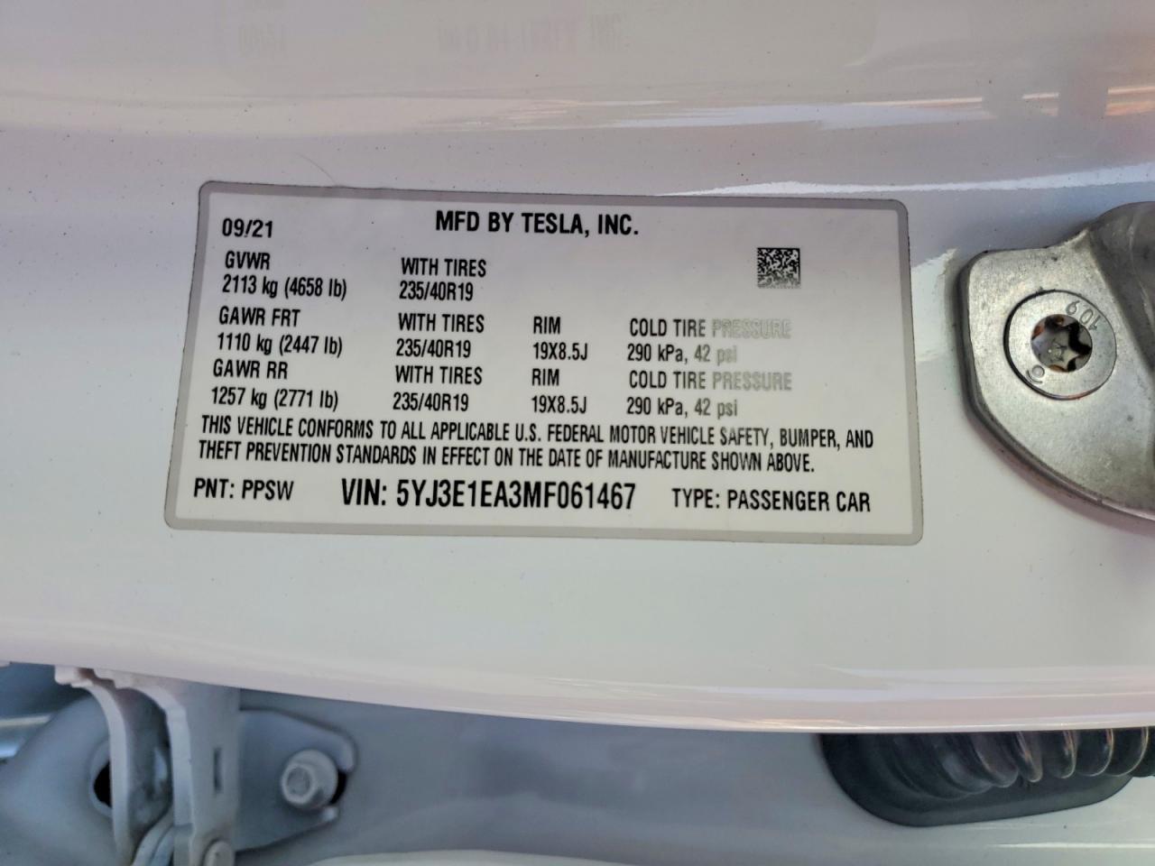 2021 TESLA MODEL 3
