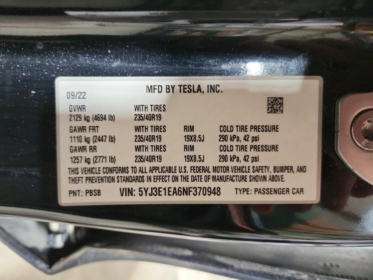 2022 TESLA MODEL 3