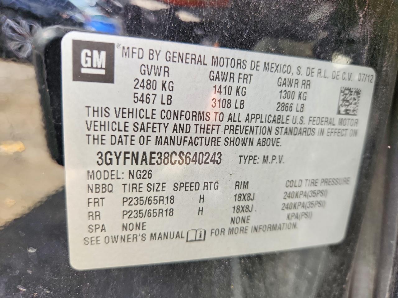 2012 CADILLAC SRX