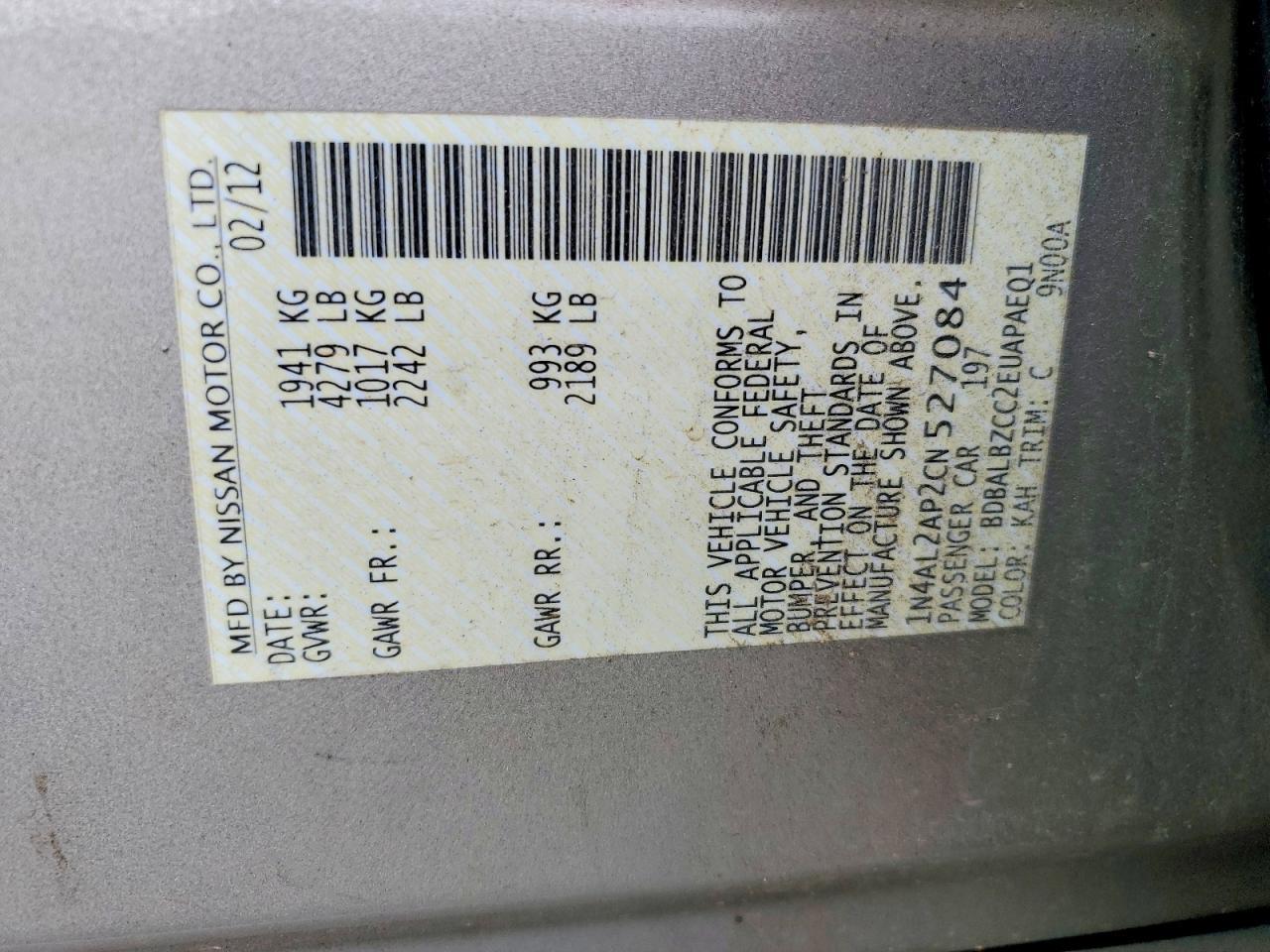 2012 NISSAN ALTIMA