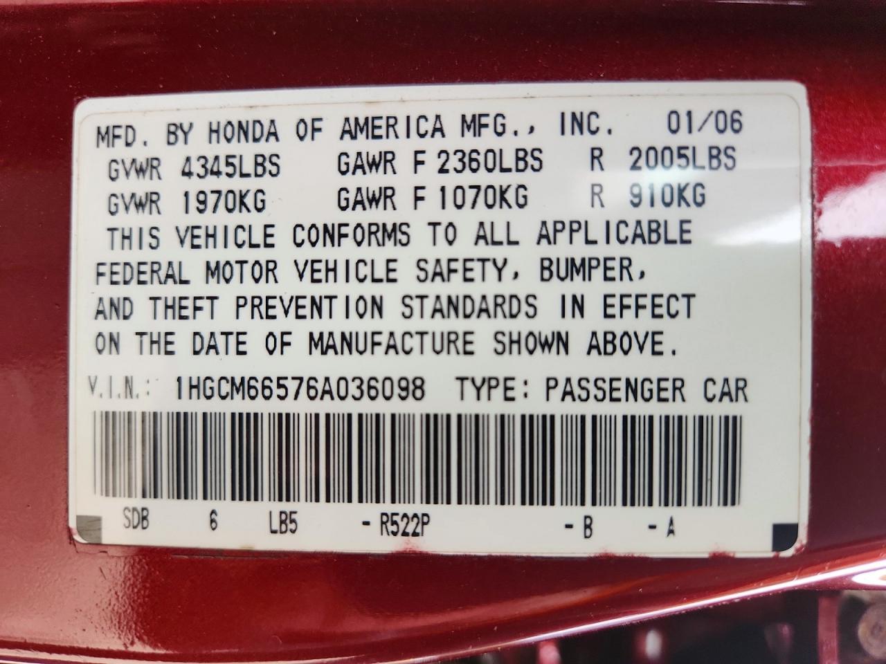 2006 HONDA ACCORD
