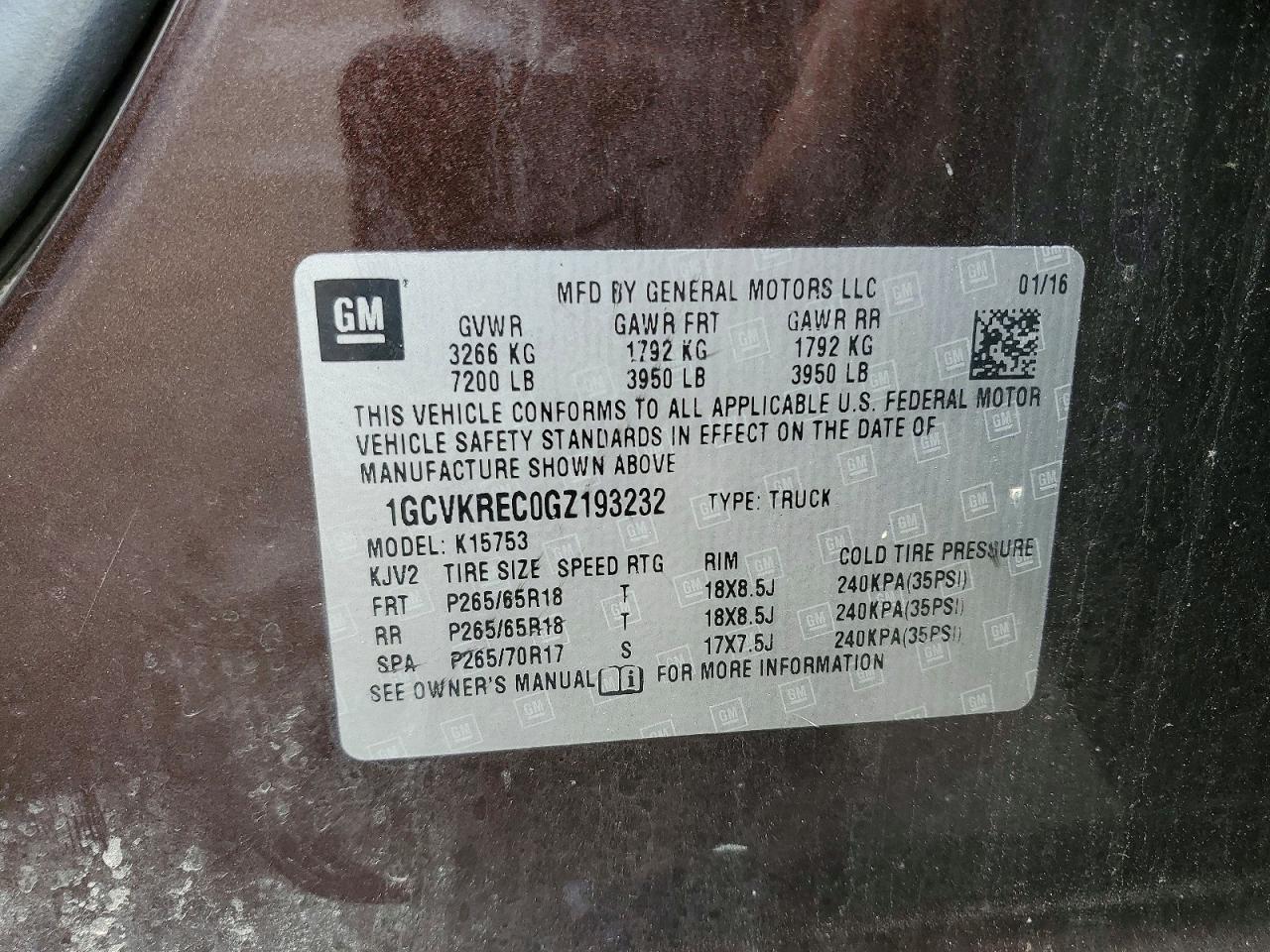2016 CHEVROLET SILVERADO 1500