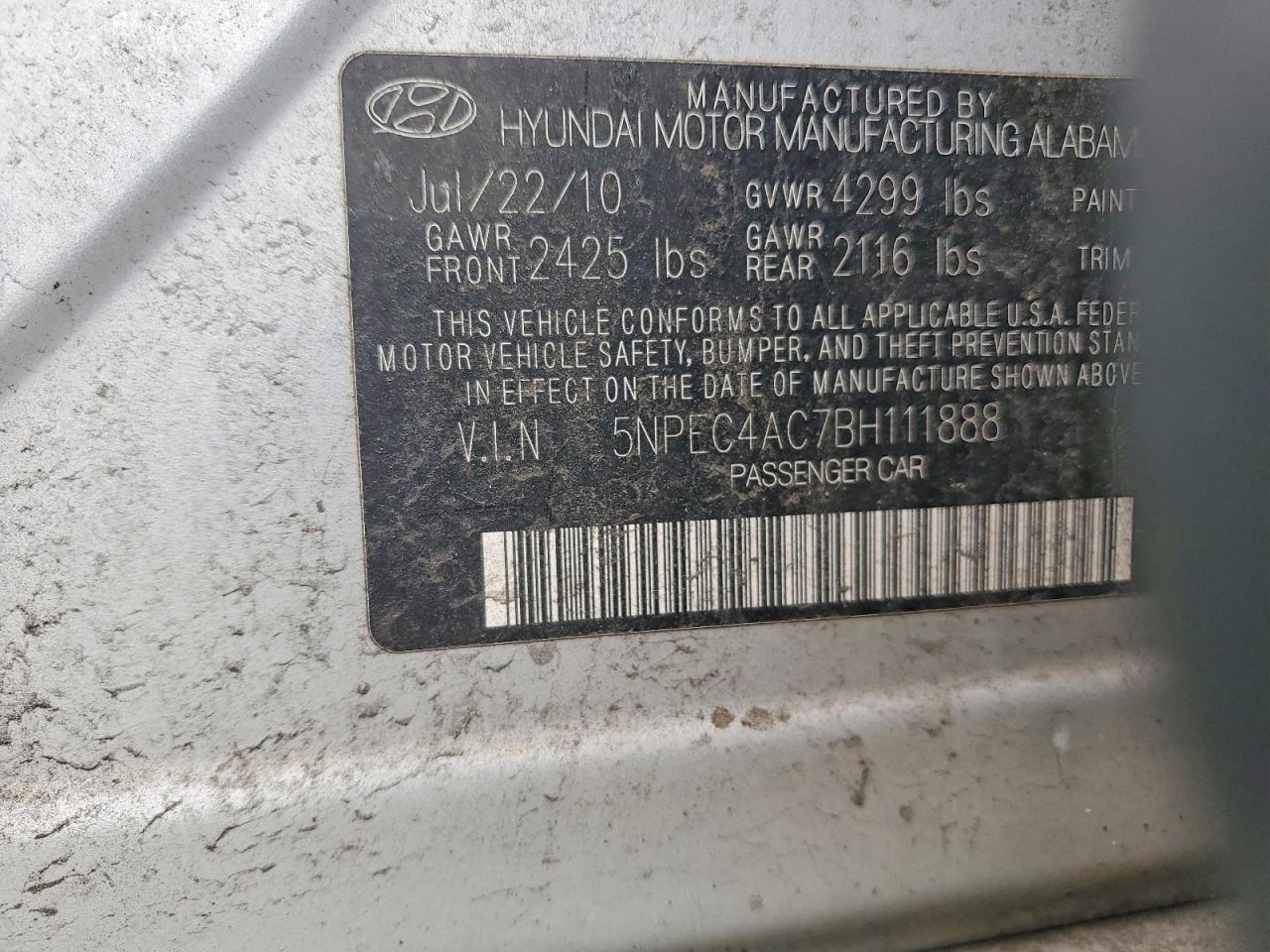 2011 HYUNDAI SONATA