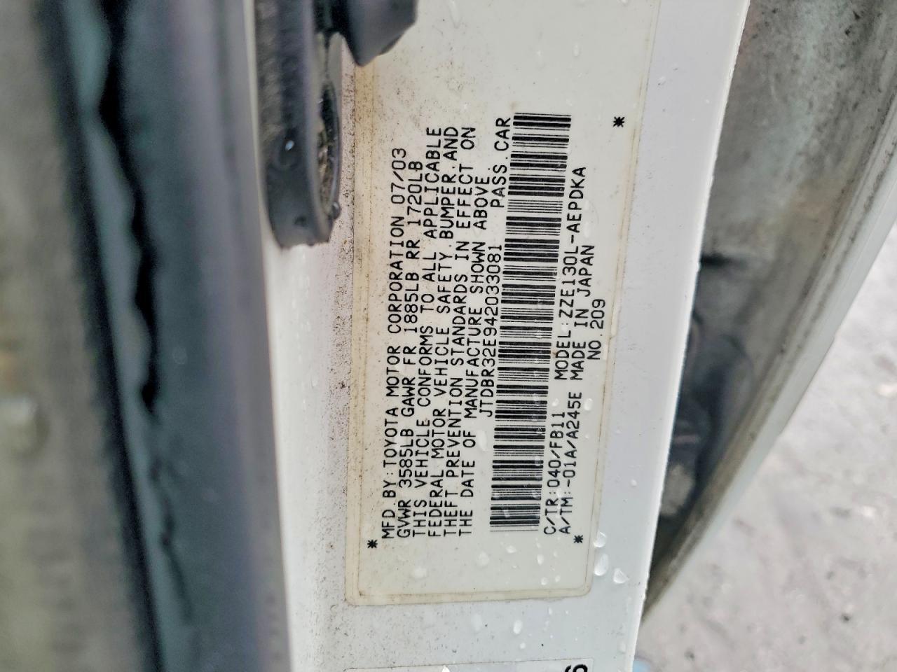 2004 TOYOTA COROLLA