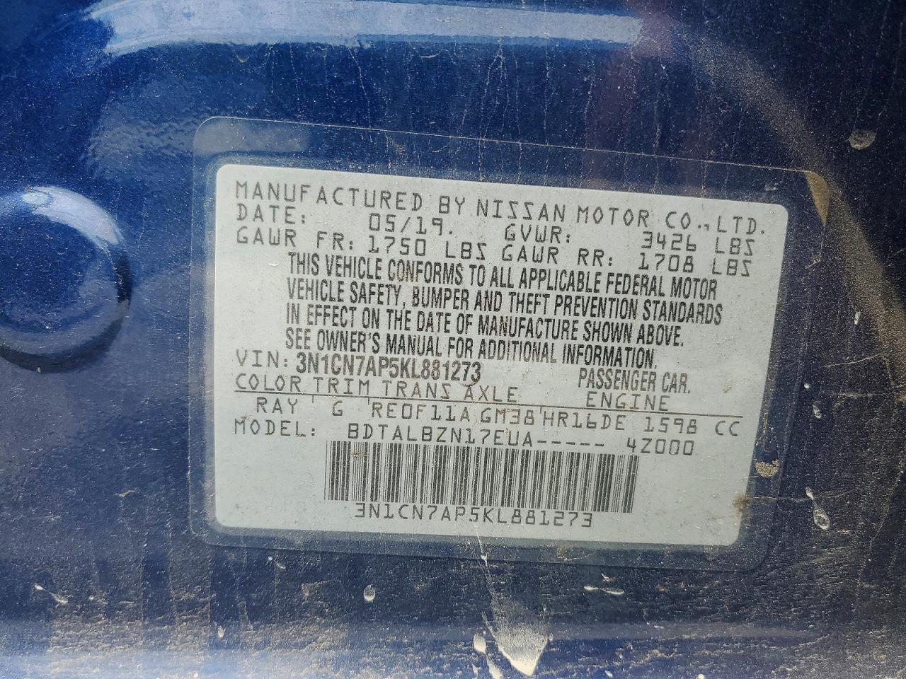 2019 NISSAN VERSA