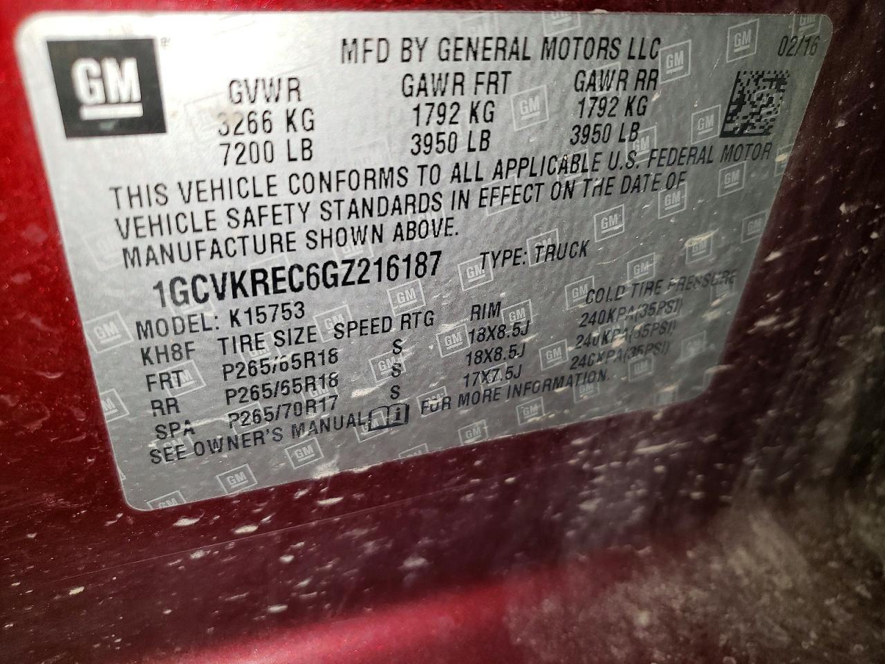 2016 CHEVROLET SILVERADO 1500