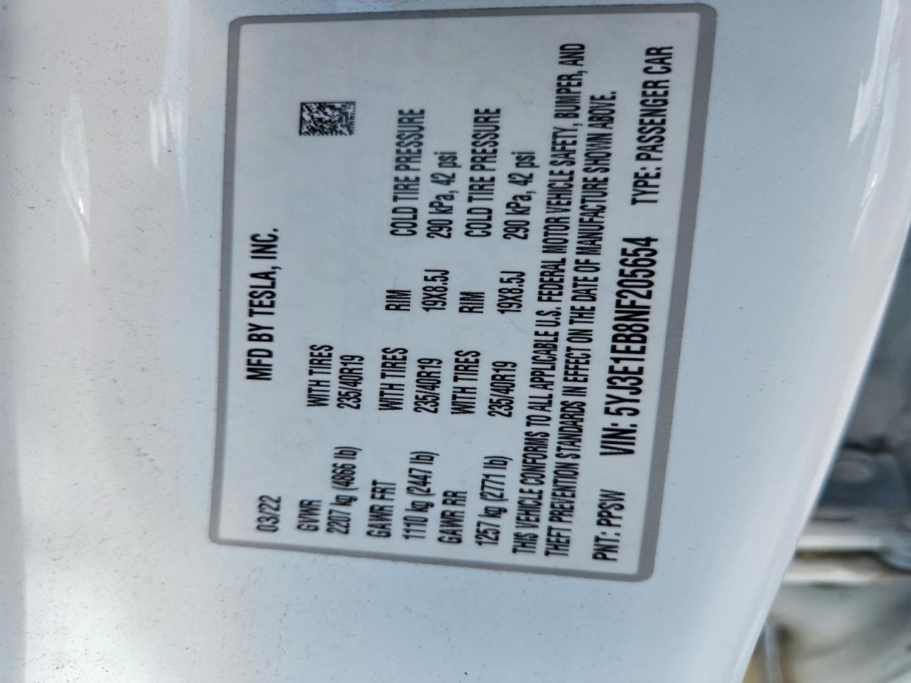 2022 TESLA MODEL 3