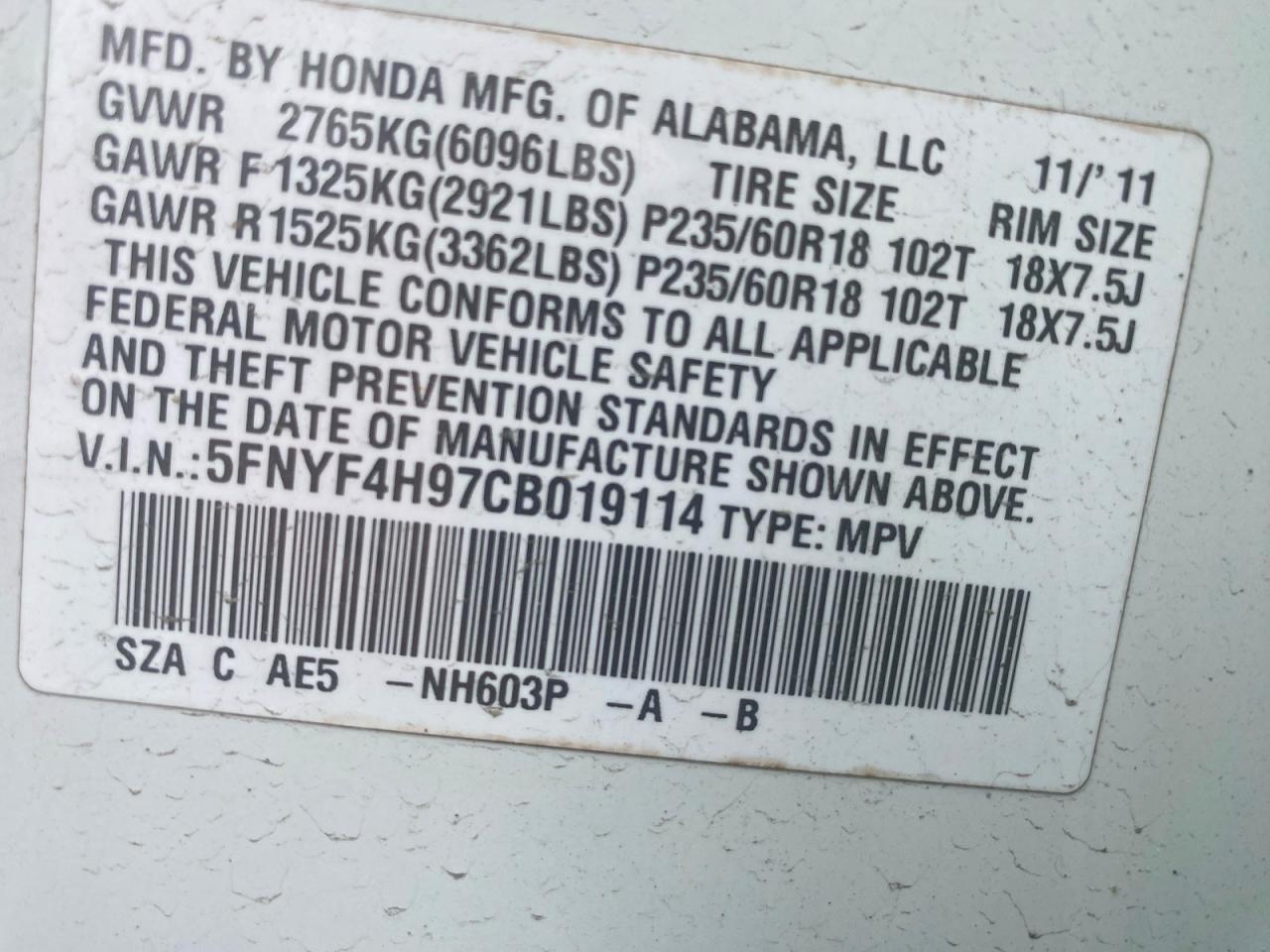 2012 HONDA PILOT