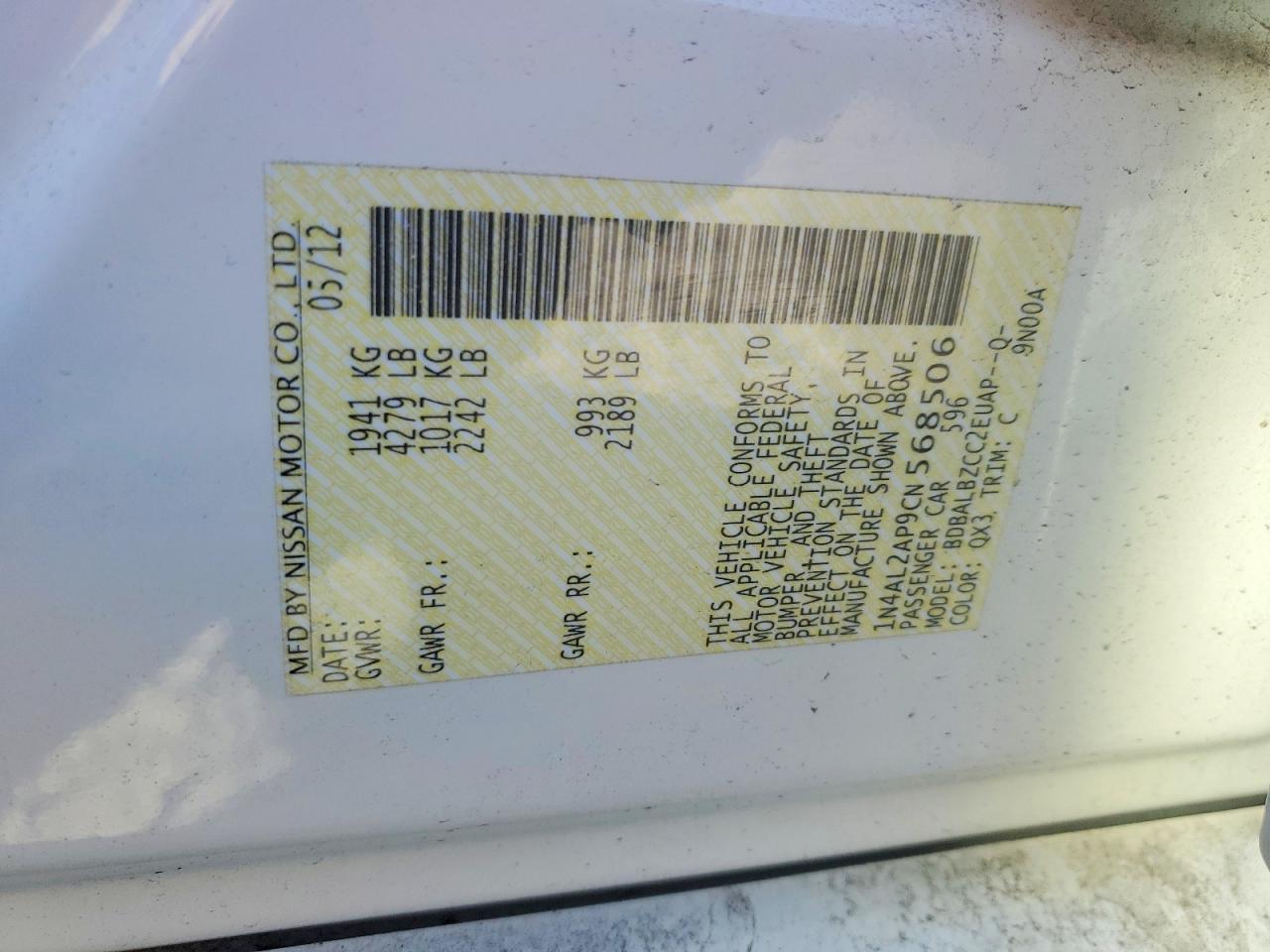 2012 NISSAN ALTIMA