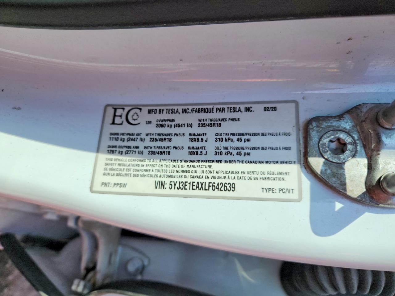 2020 TESLA MODEL 3