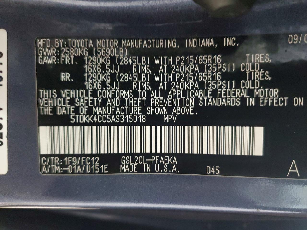 2010 TOYOTA SIENNA