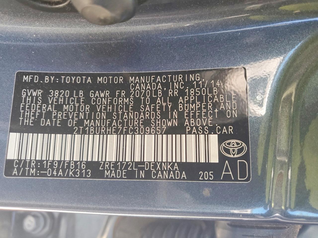 2015 TOYOTA COROLLA