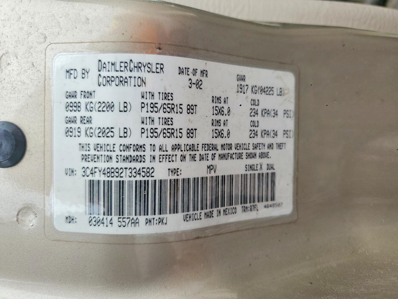 2002 CHRYSLER PT CRUISER