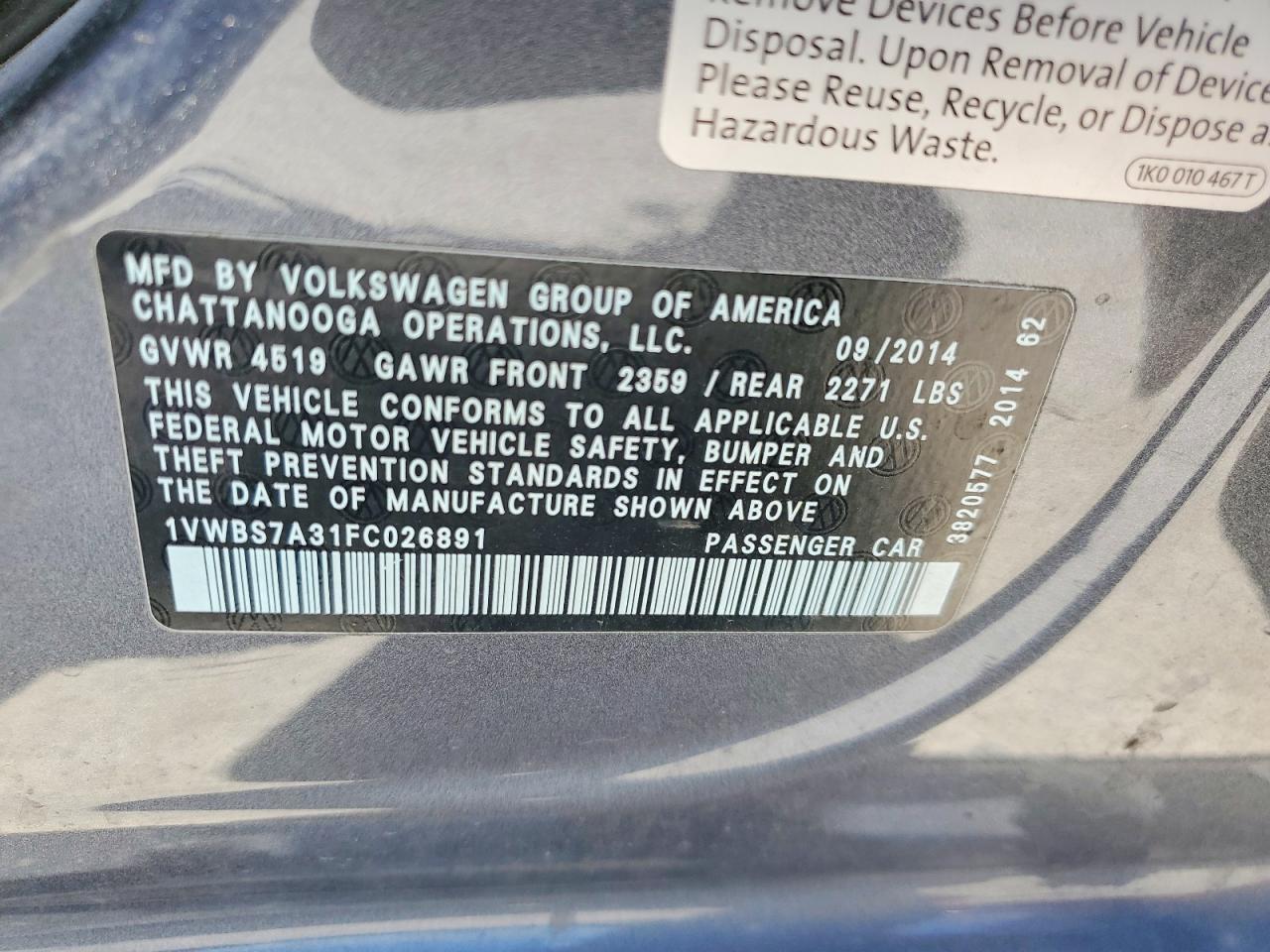 2015 VOLKSWAGEN Passat