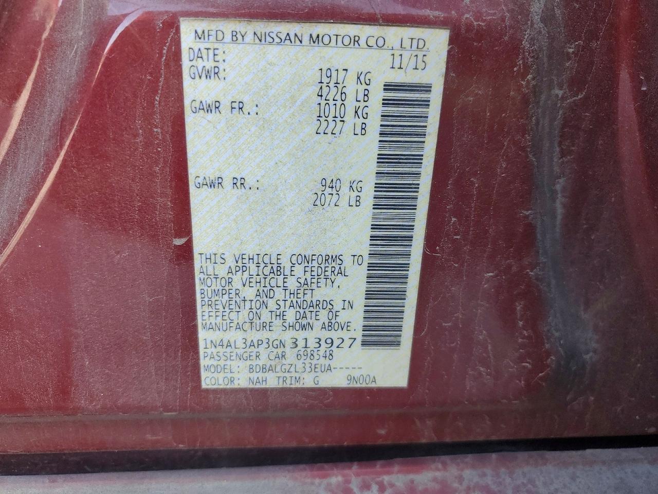 2016 NISSAN ALTIMA
