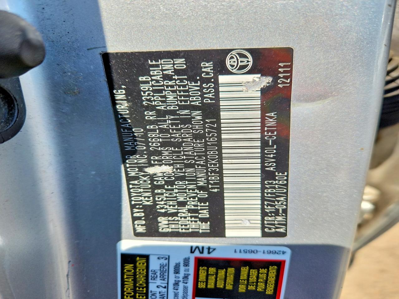 2011 TOYOTA CAMRY