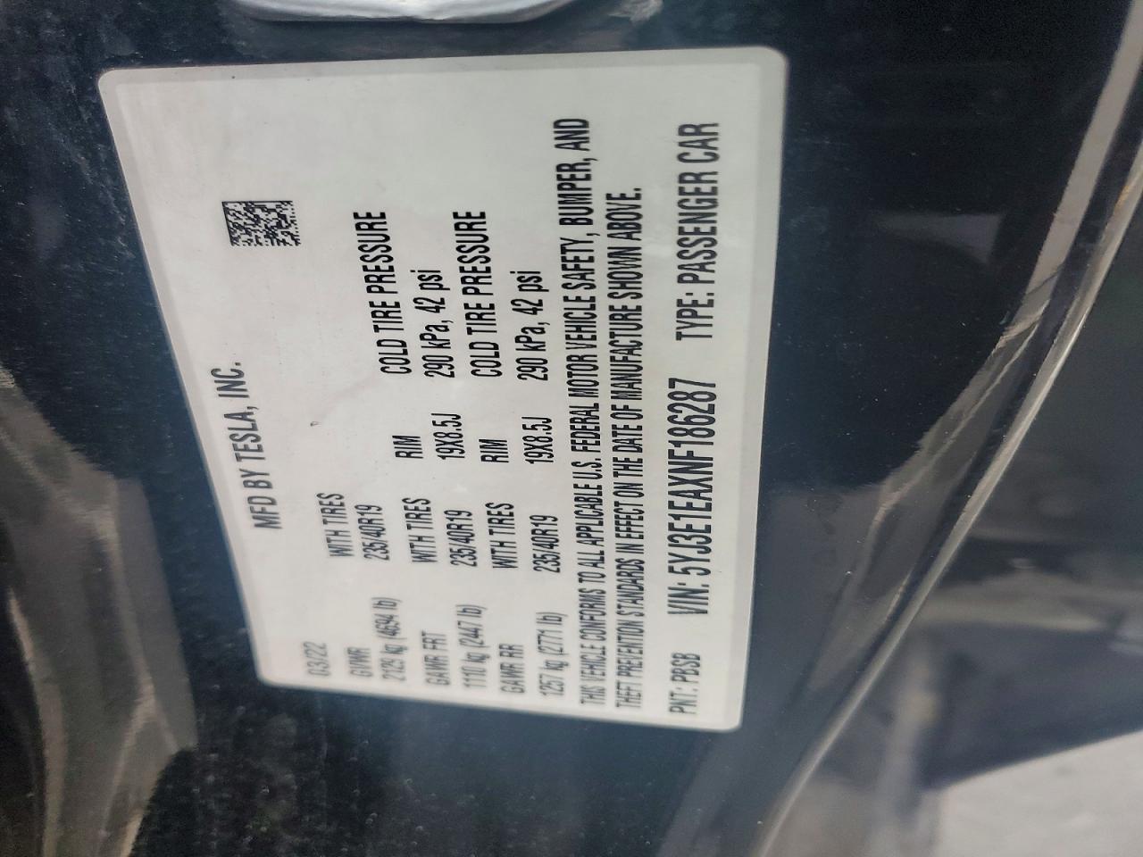 2022 TESLA MODEL 3
