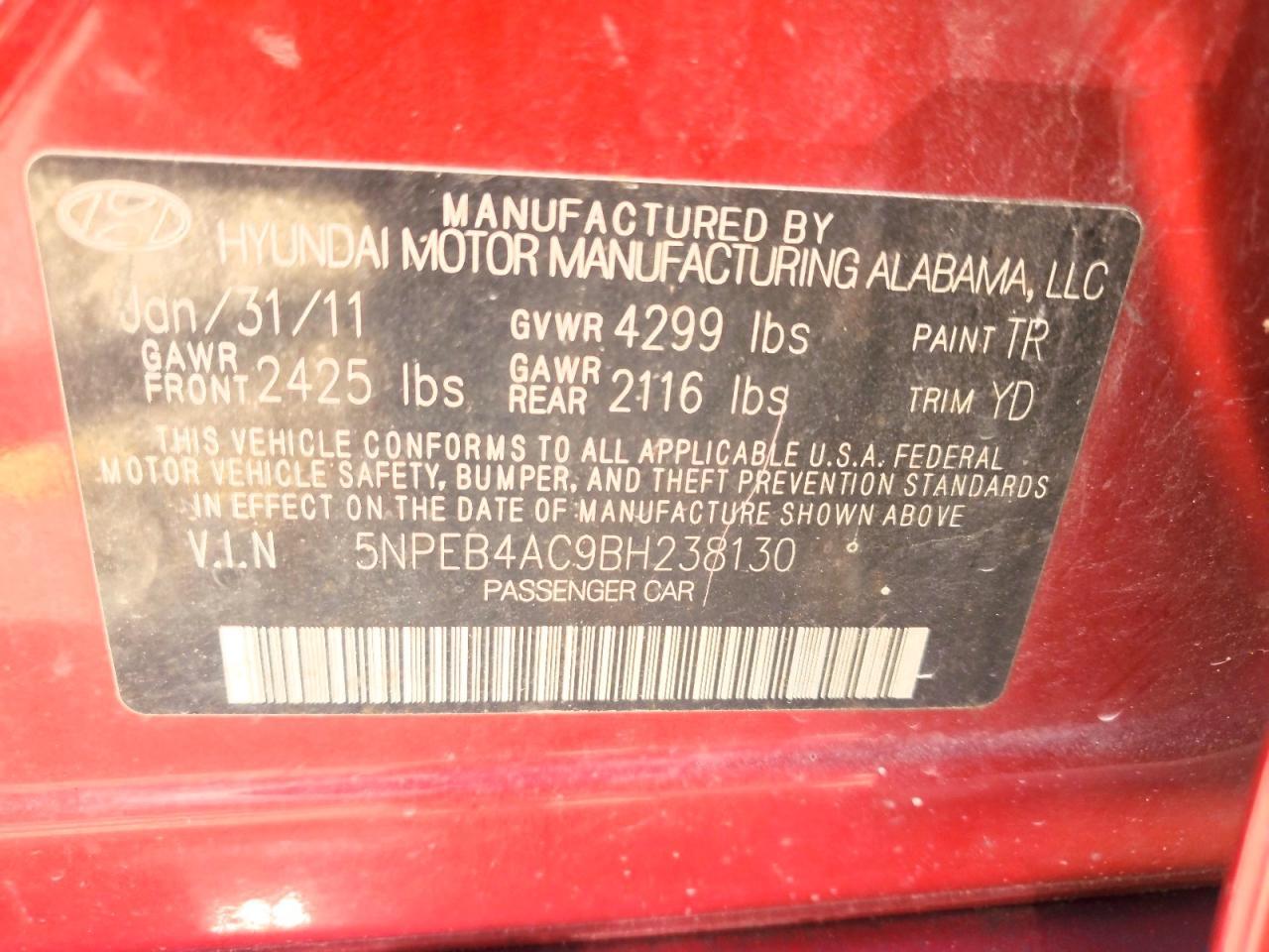 2011 HYUNDAI SONATA