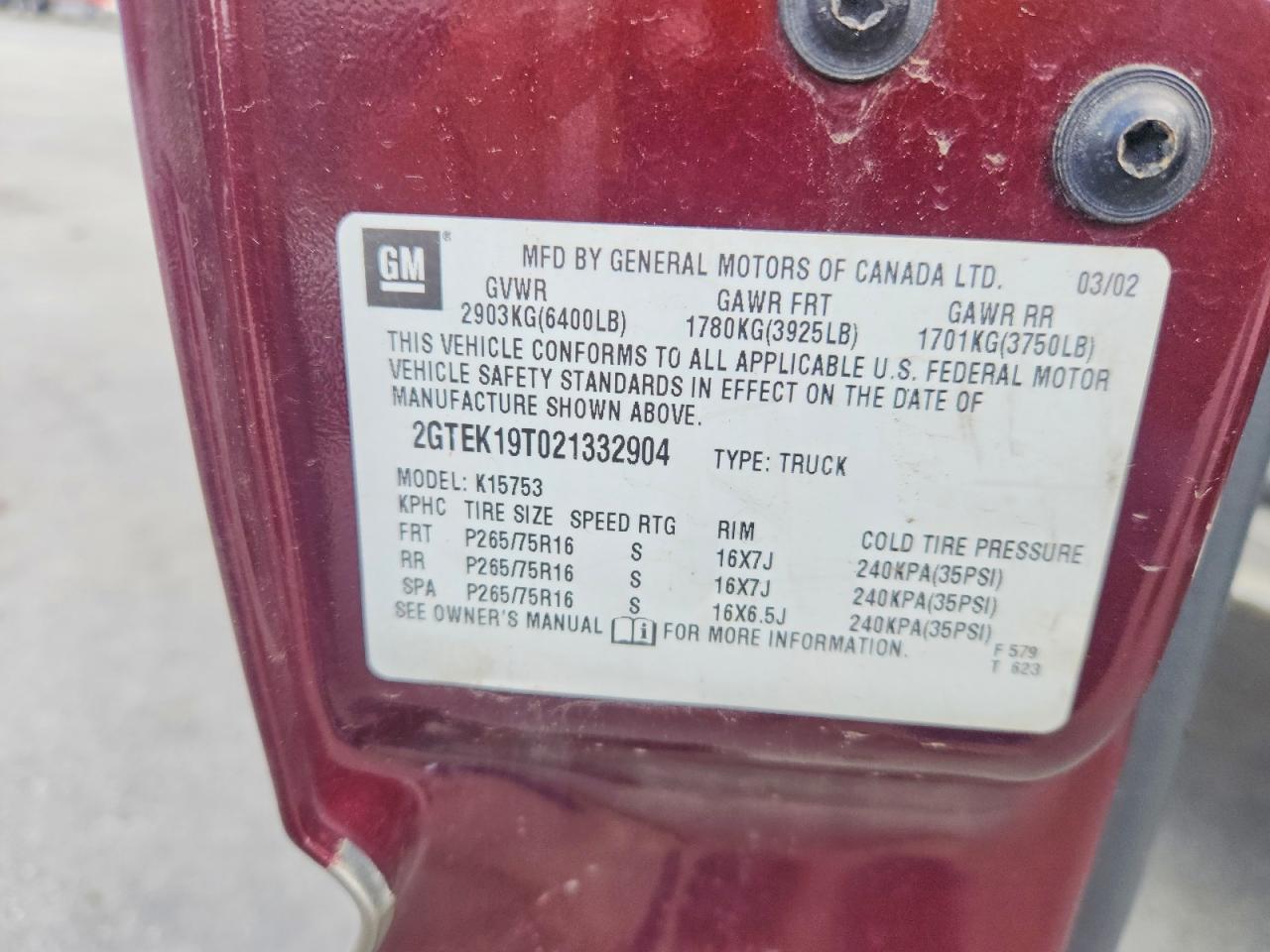 2002 GMC SIERRA 1500