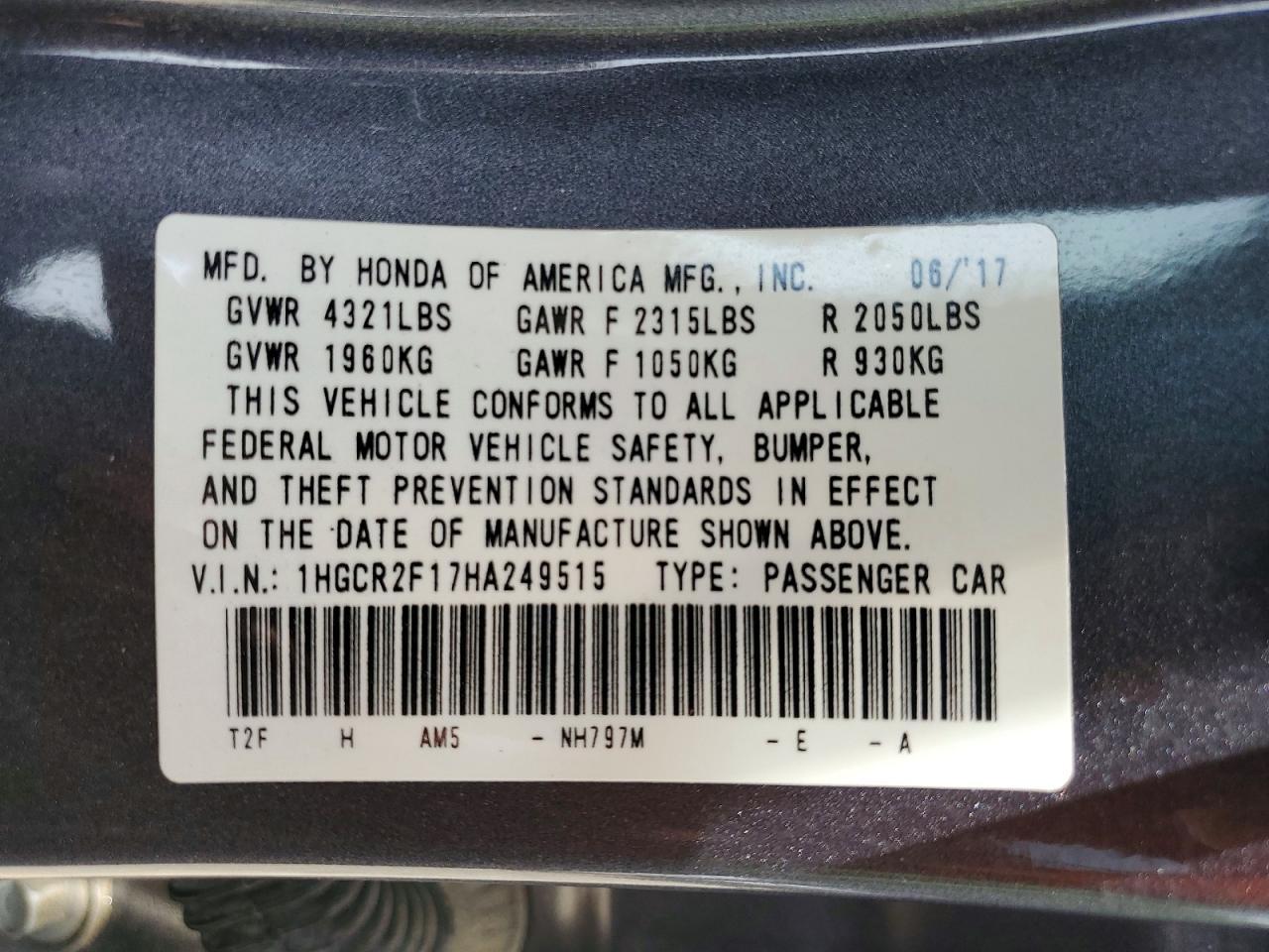 2017 HONDA ACCORD