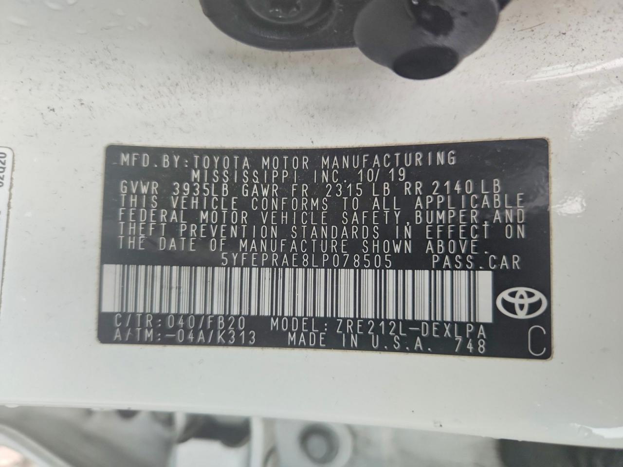 2020 TOYOTA COROLLA
