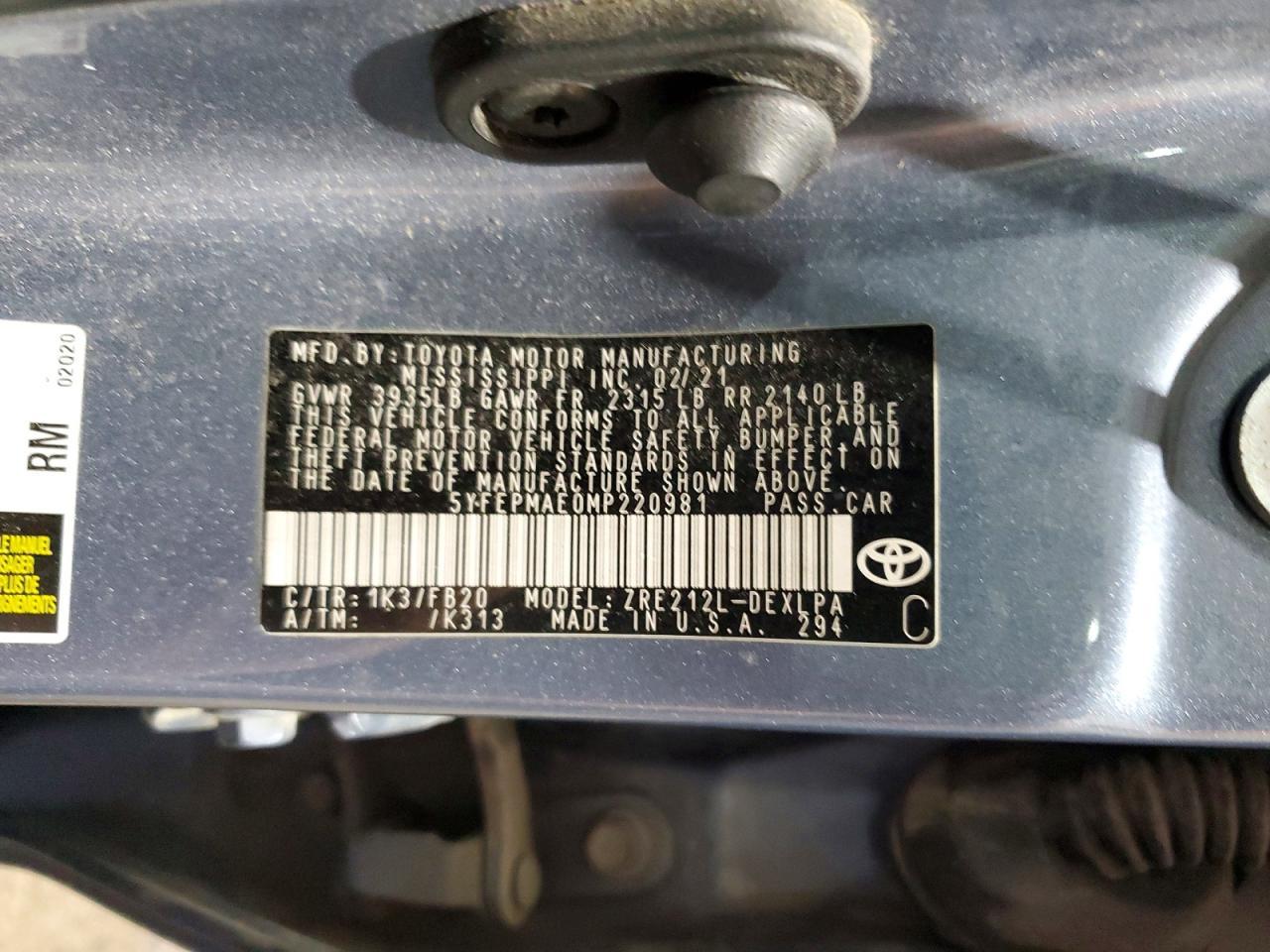 2021 TOYOTA COROLLA