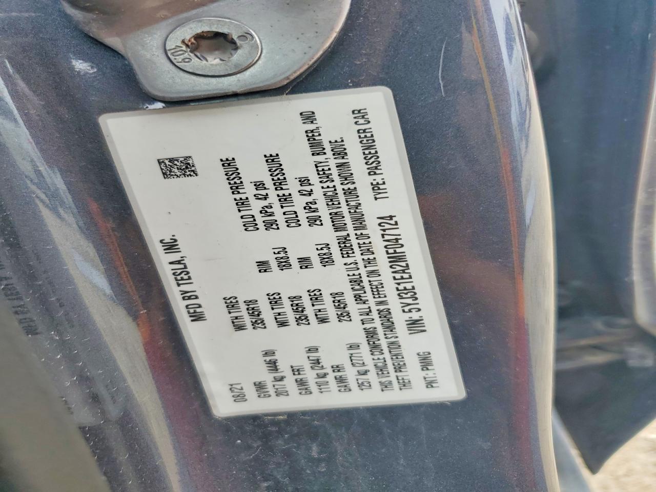 2021 TESLA MODEL 3