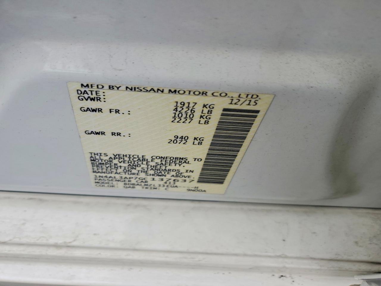 2016 NISSAN ALTIMA