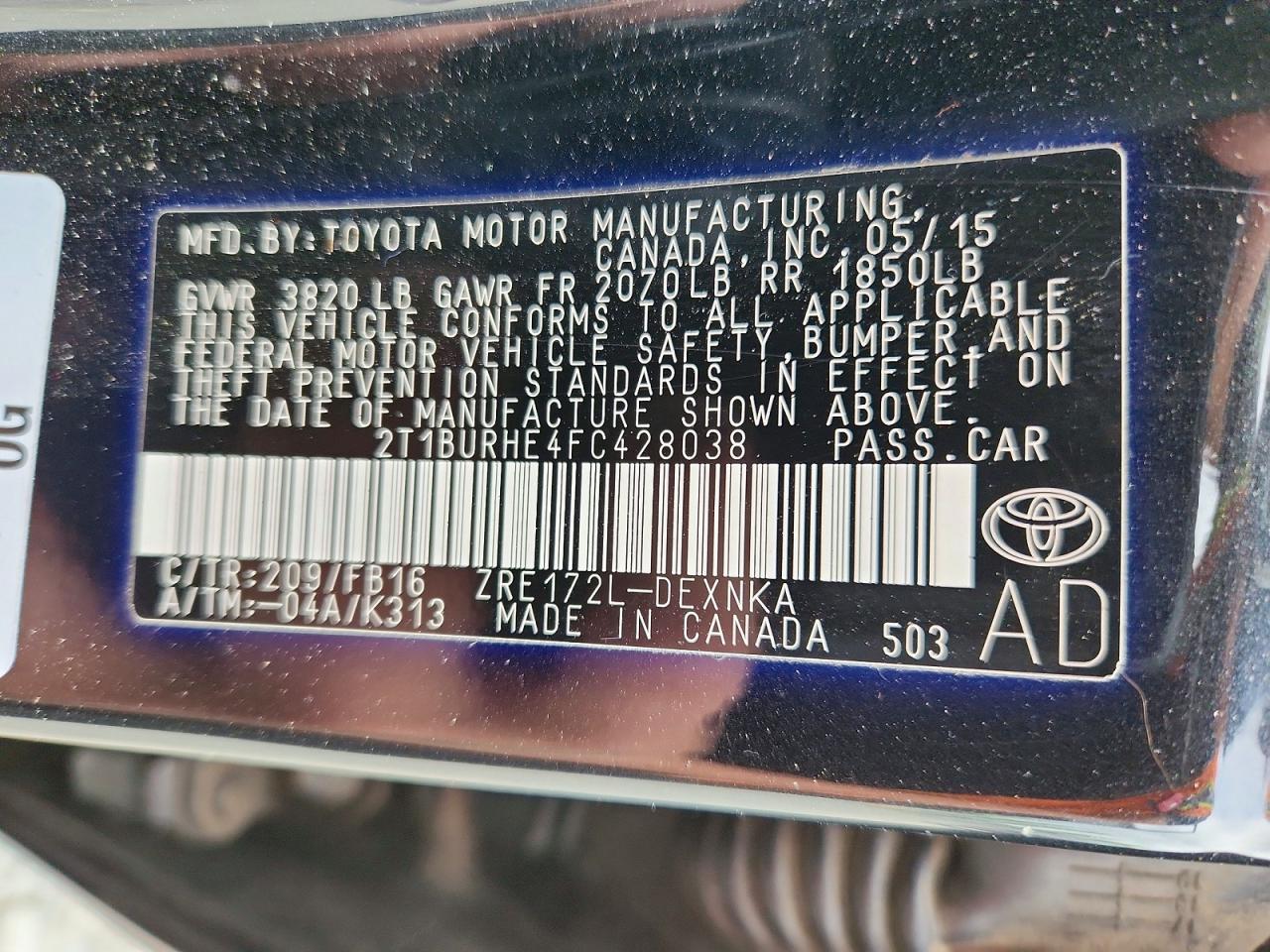 2015 TOYOTA COROLLA
