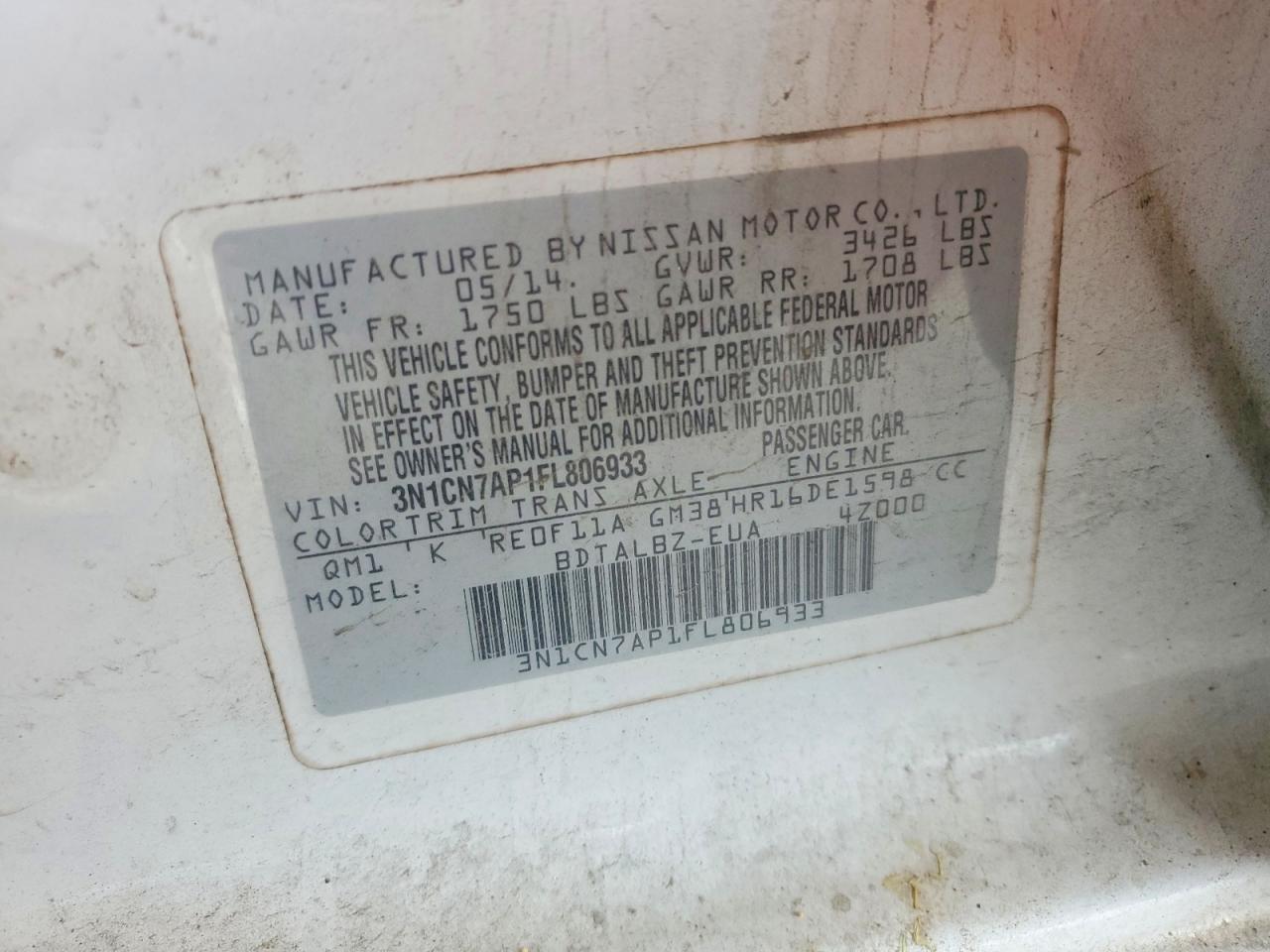 2015 NISSAN VERSA
