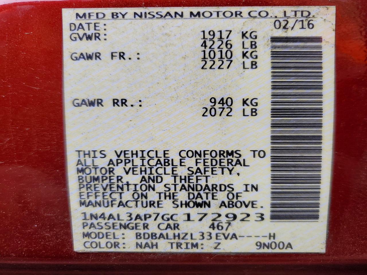 2016 NISSAN ALTIMA
