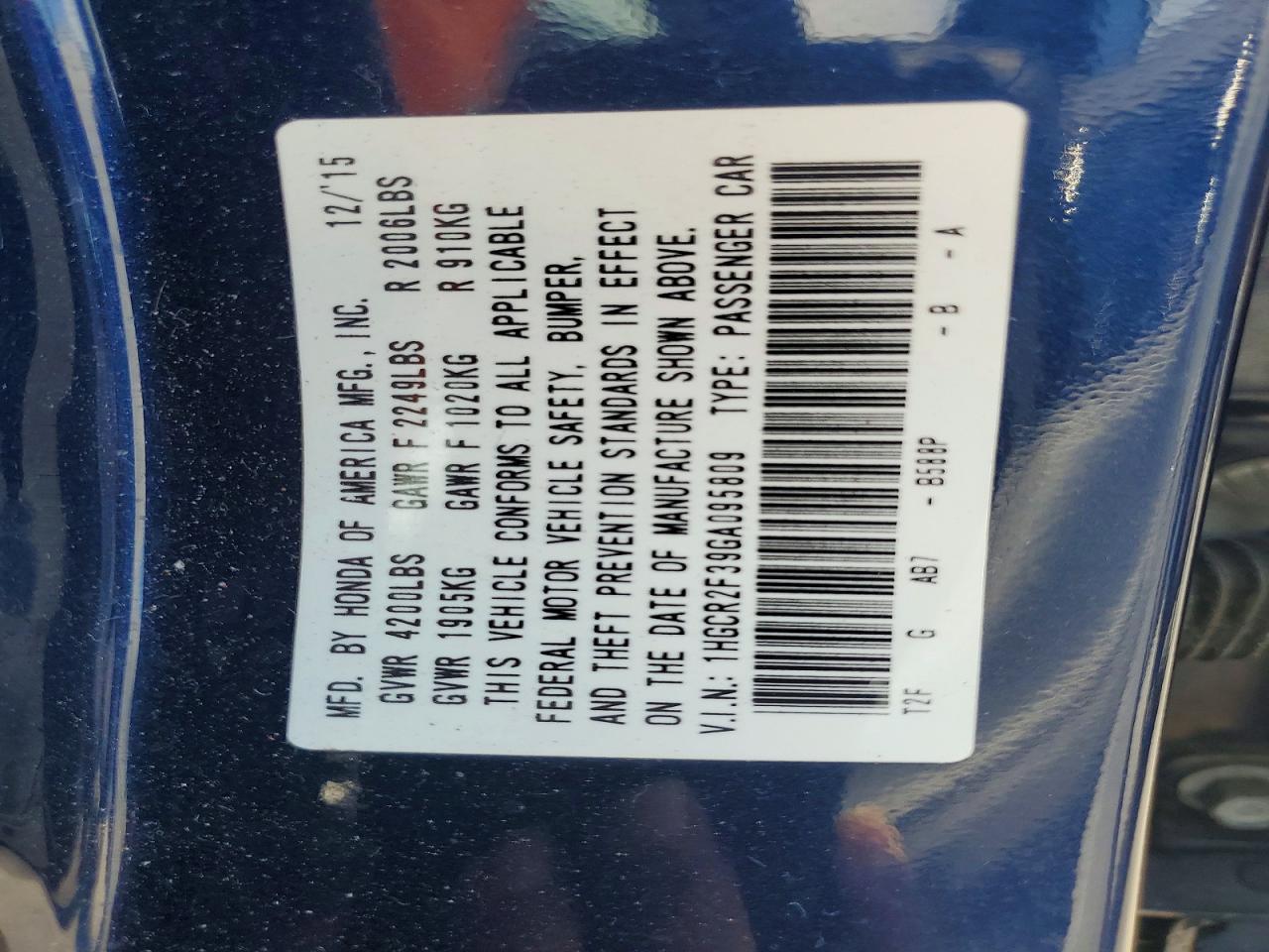 2016 HONDA ACCORD