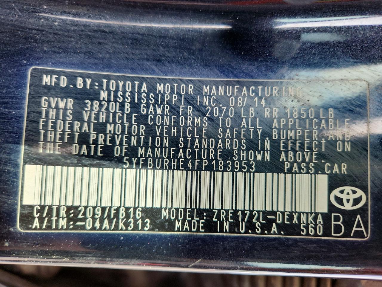 2015 TOYOTA COROLLA