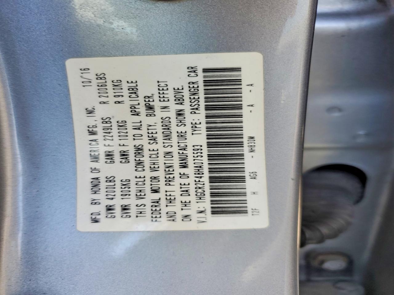 2017 HONDA ACCORD