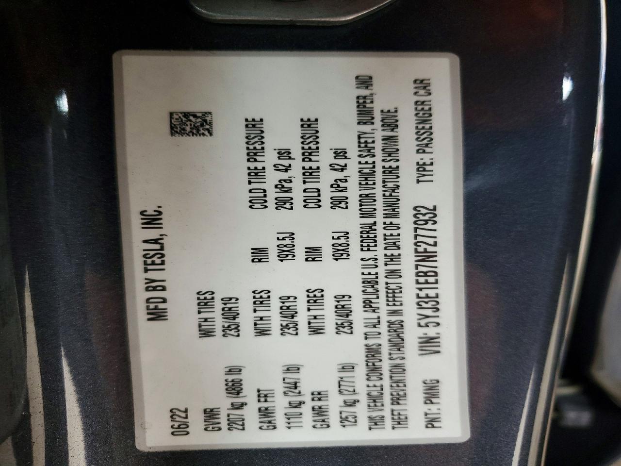 2022 TESLA MODEL 3