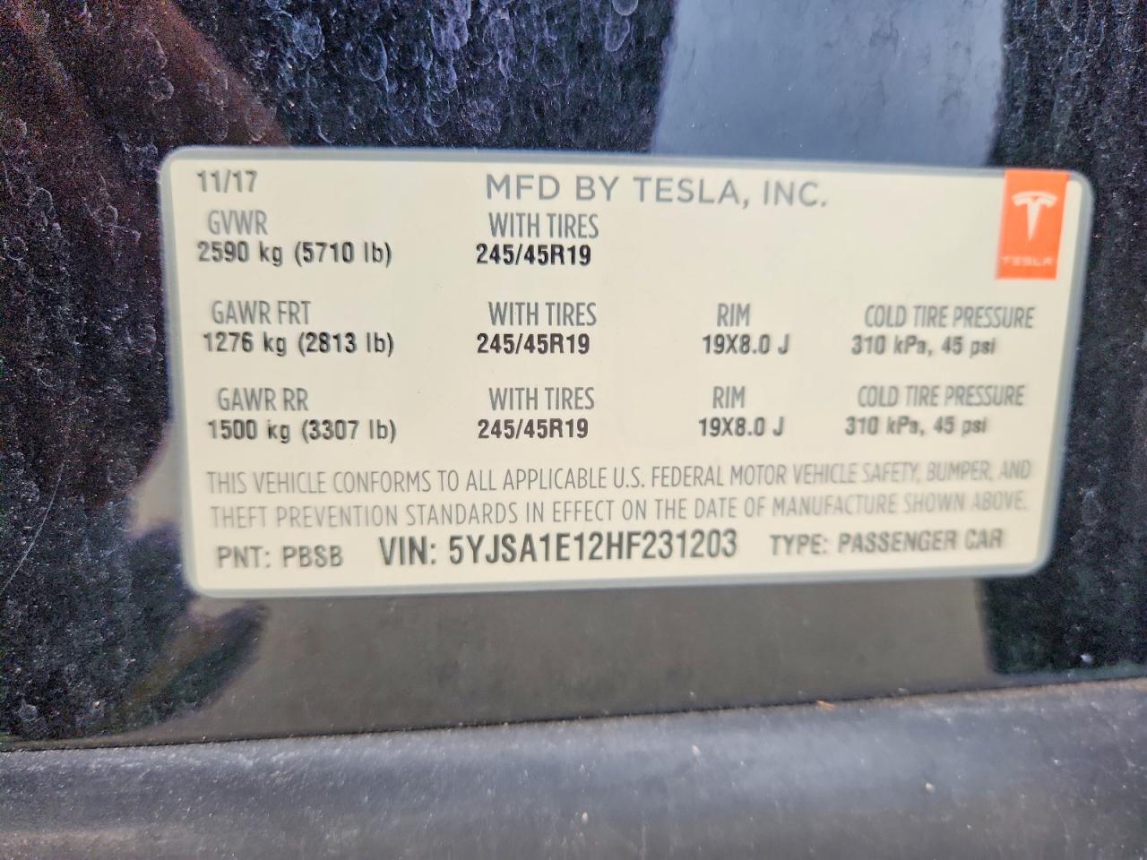 2017 TESLA MODEL S