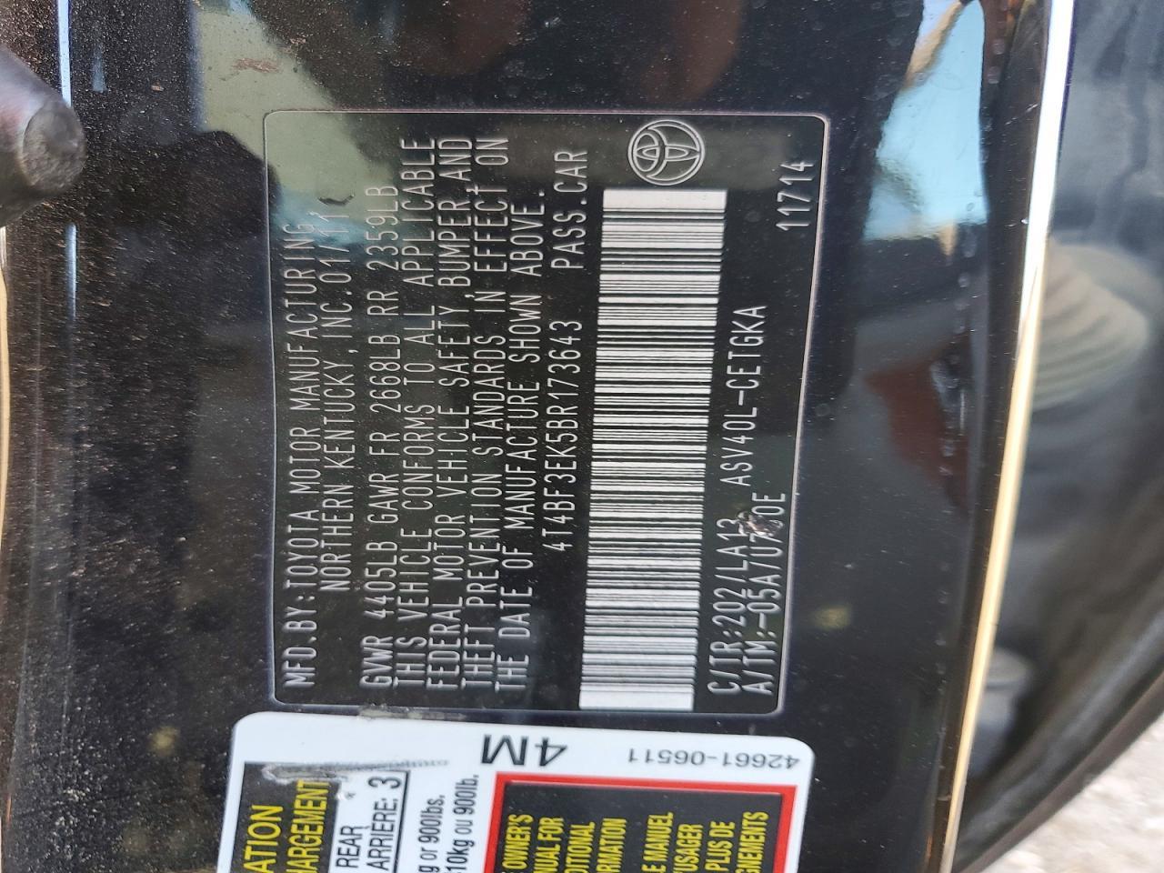 2011 TOYOTA CAMRY