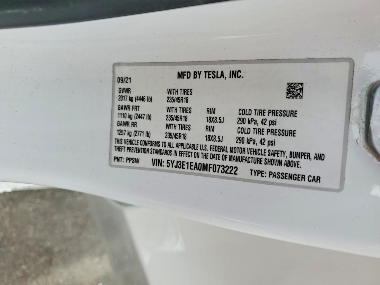 2021 TESLA MODEL 3