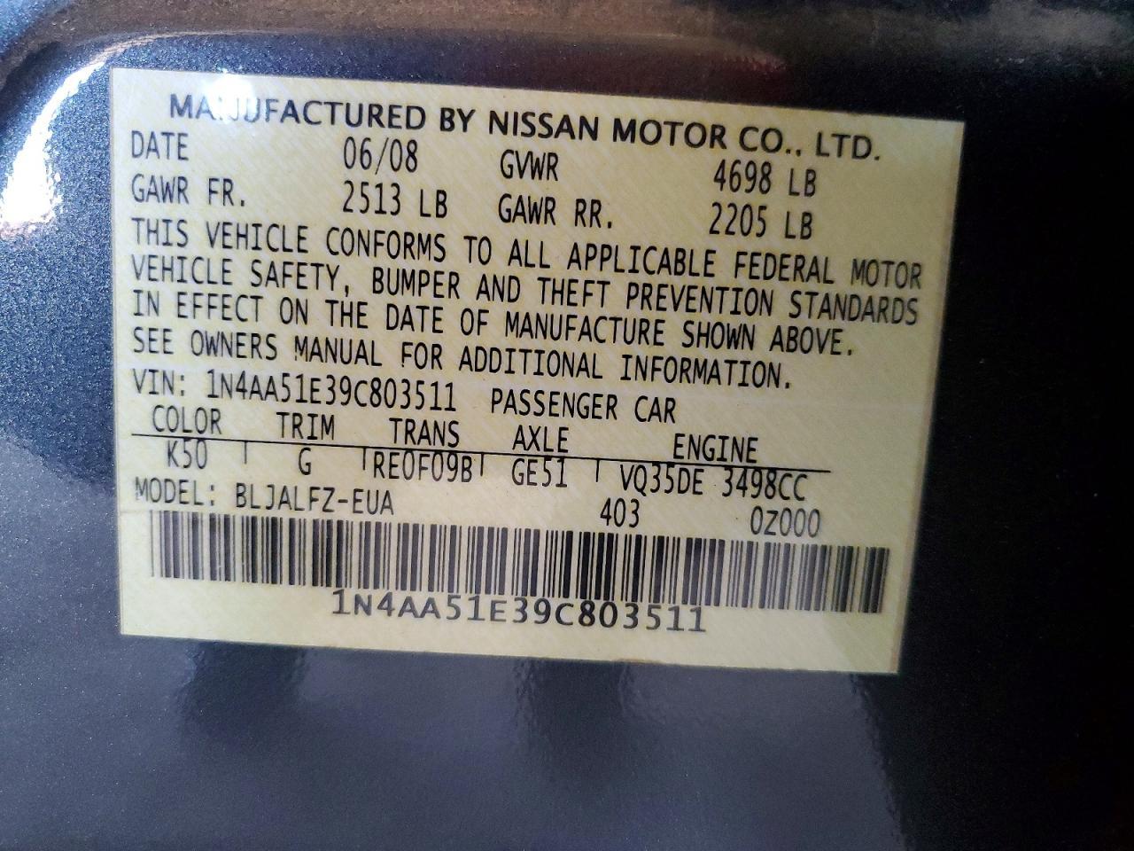 2009 NISSAN Maxima