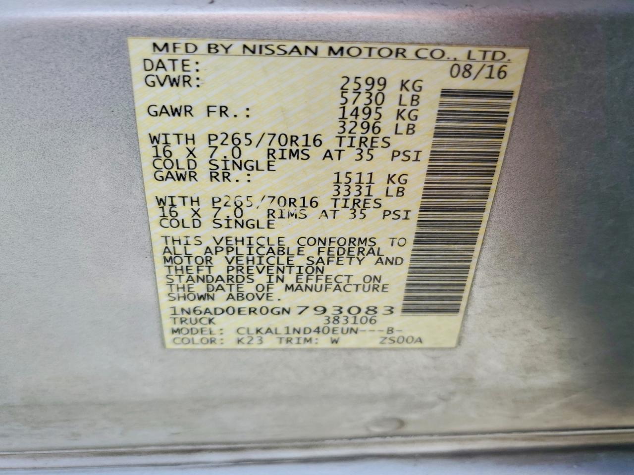 2016 NISSAN Frontier