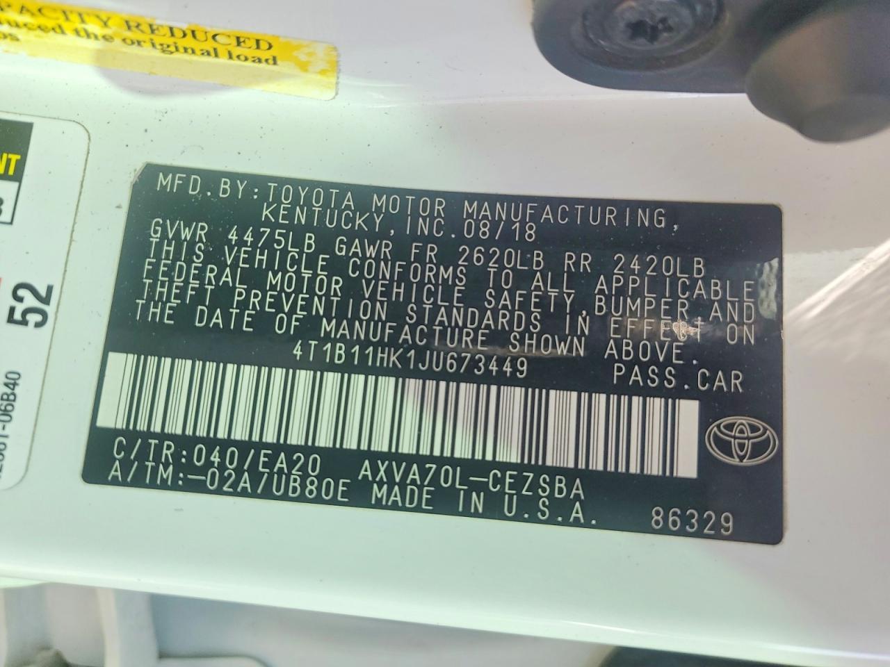 2018 TOYOTA CAMRY