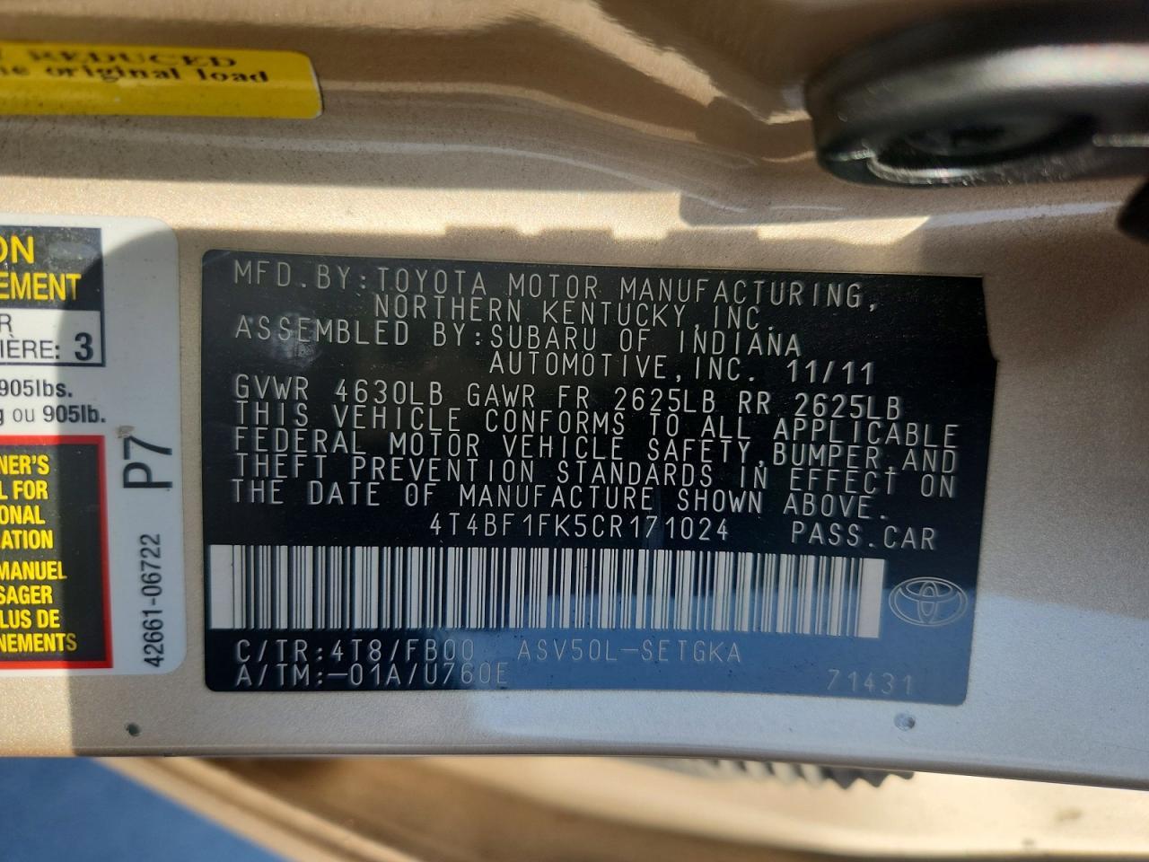 2012 TOYOTA CAMRY