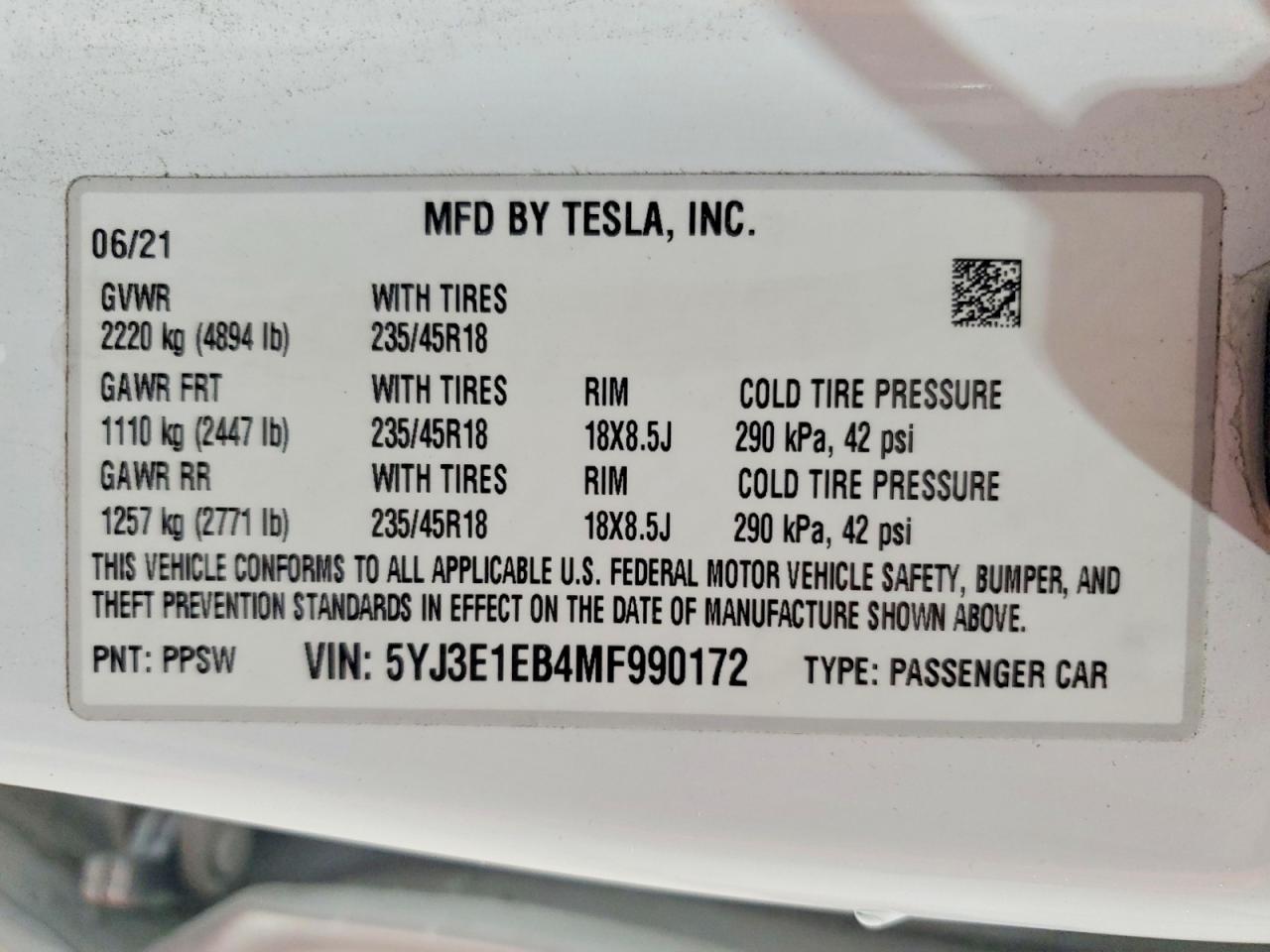 2021 TESLA MODEL 3