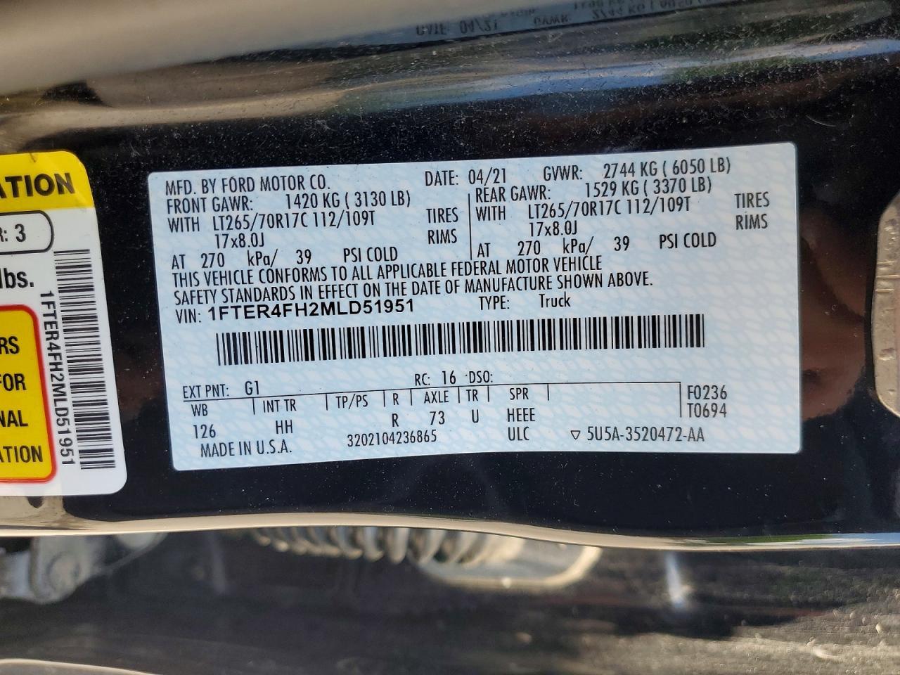 2021 FORD RANGER