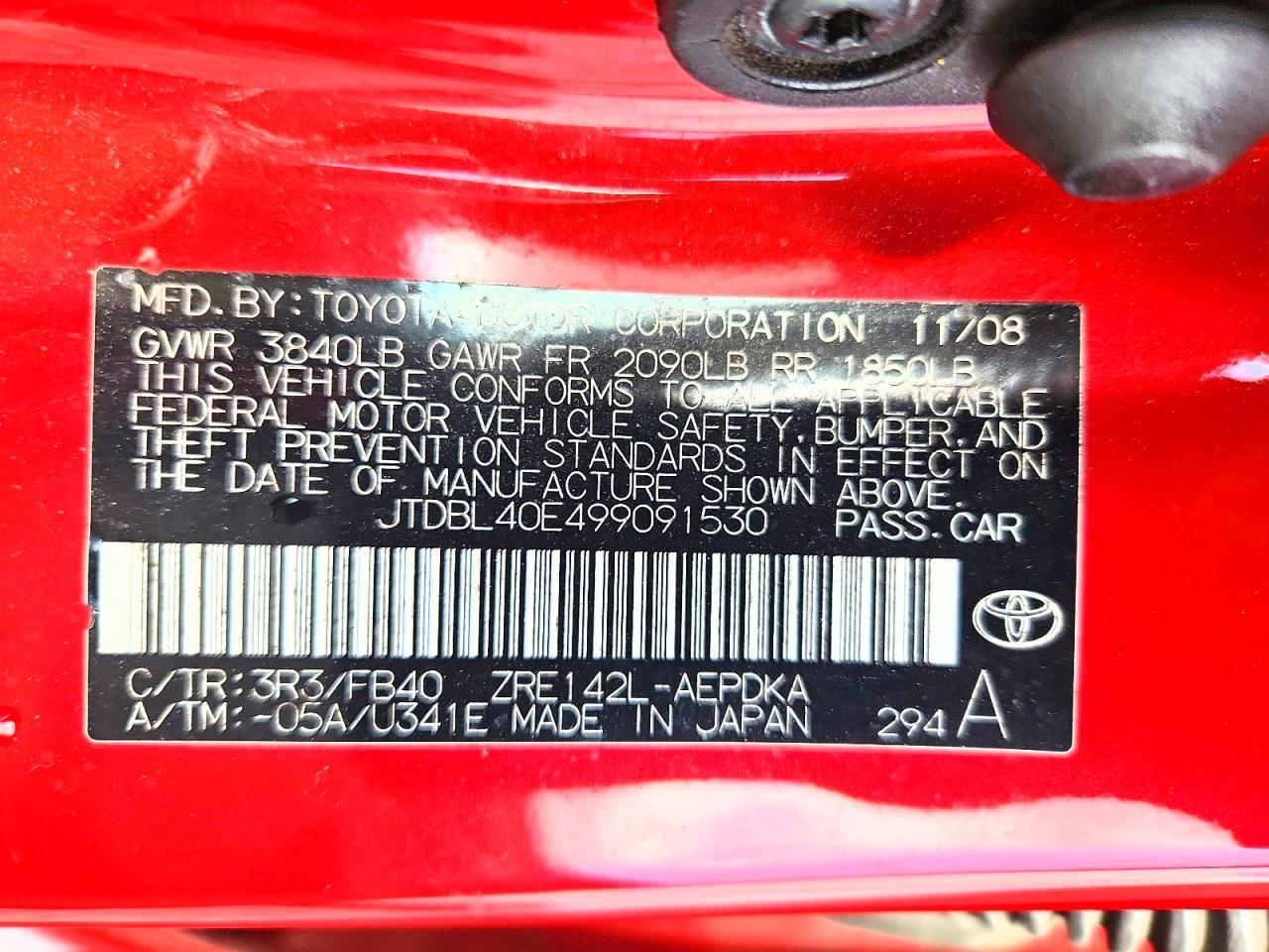 2009 TOYOTA COROLLA