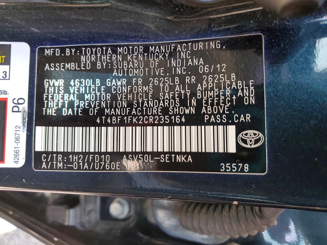 2012 TOYOTA CAMRY
