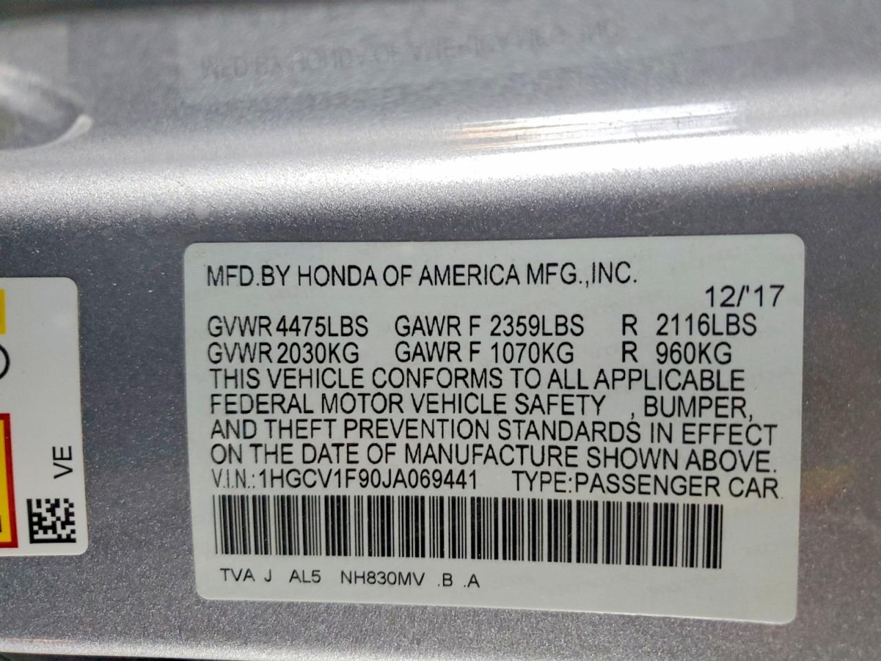 2018 HONDA ACCORD