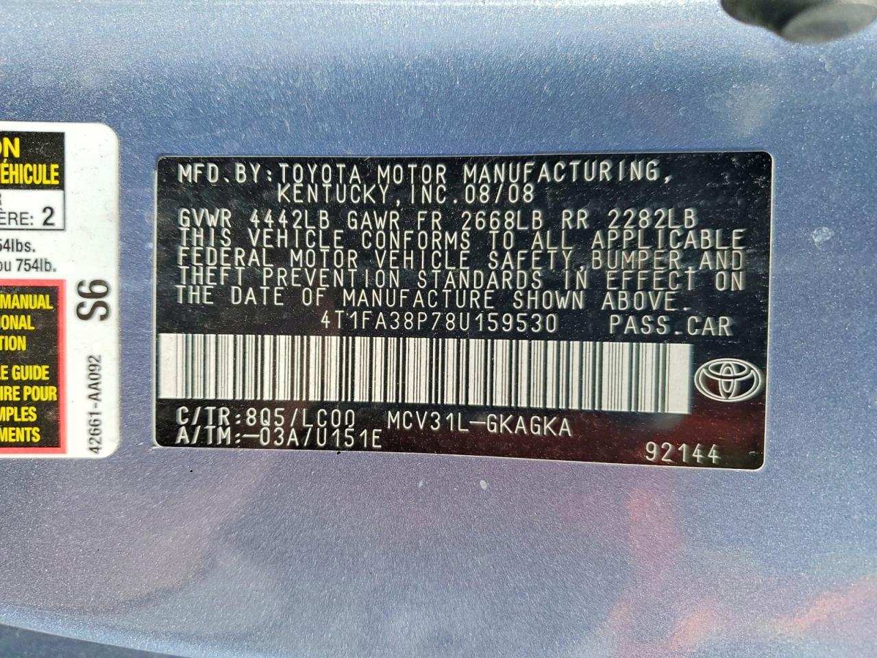 2008 TOYOTA CAMRY